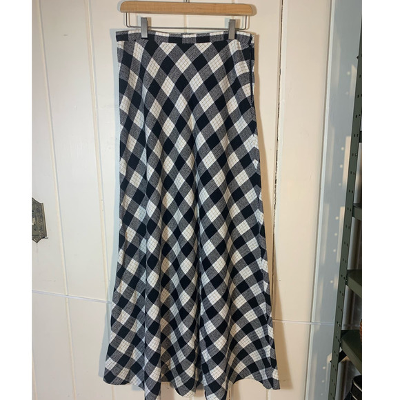 Vintage 70s Black White Check Plaid Maxi Skirt Handmade Tartan Medium Large - Picture 2 of 10